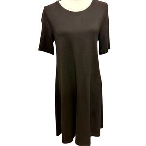 Loft Black Tee Shirt Dress Crew Neck Short Sleeve Comfy Stretch  size Medium